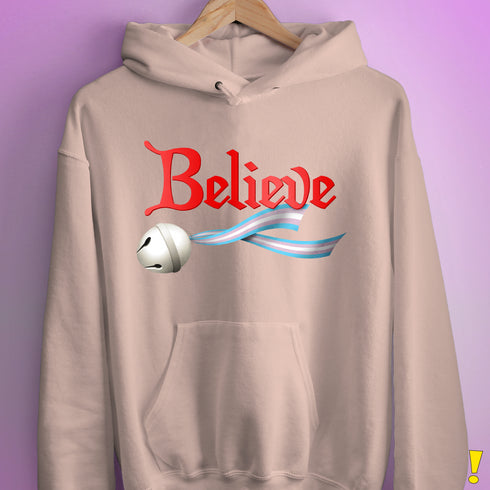 Believe Transgender Pride Jingle Bell Hoodie - Light Pink